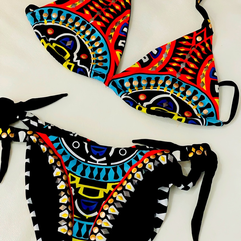 Agua Bendita multicolor embellished Bikini Set